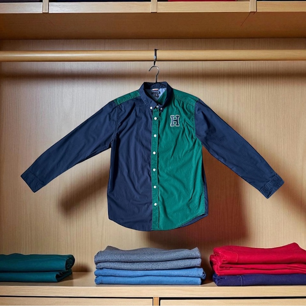 Tommy Hilfiger Green and Gray Shirt